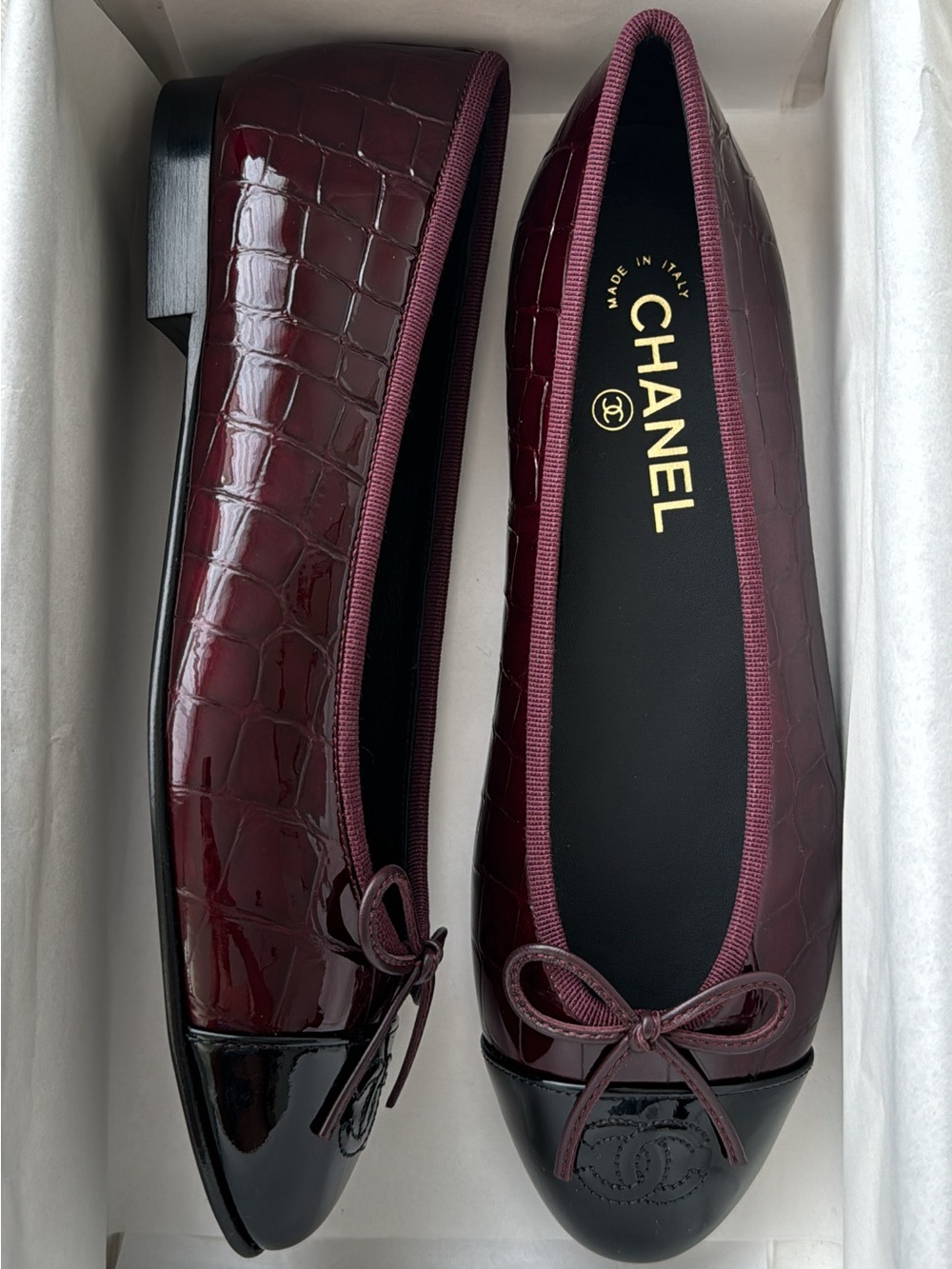 CHANEL Burgundy Ballet Flats